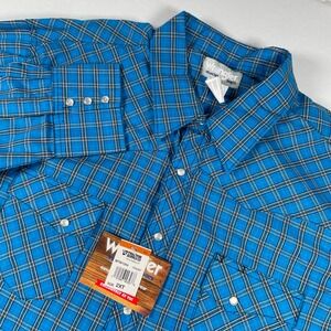 Wrangler Rancher Western Shirt Plaid Long‎ Sleeve Pearl Snap Front 2XLT